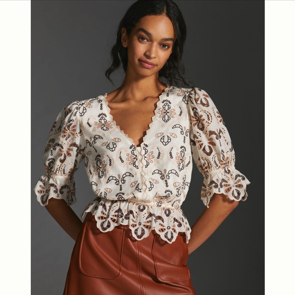 By Anthropologie Eyelet Blouse size XL NWT